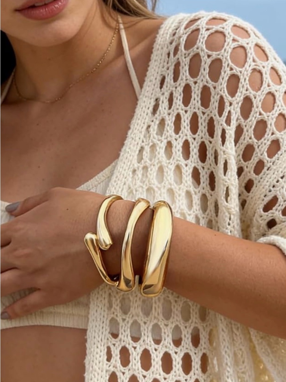 Modern Gold Sculptural Wrap Bracelet by